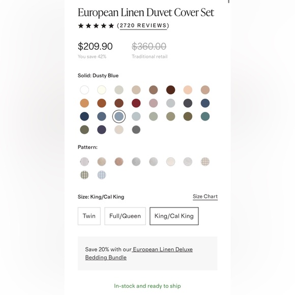 Quince European Linen Duvet Cover Set in Dusty Blue - Picture 5 of 7